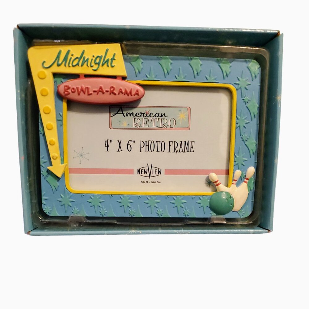 New View 4x6 American Retro Midnight Bowl A Rama Photo Frame NWT